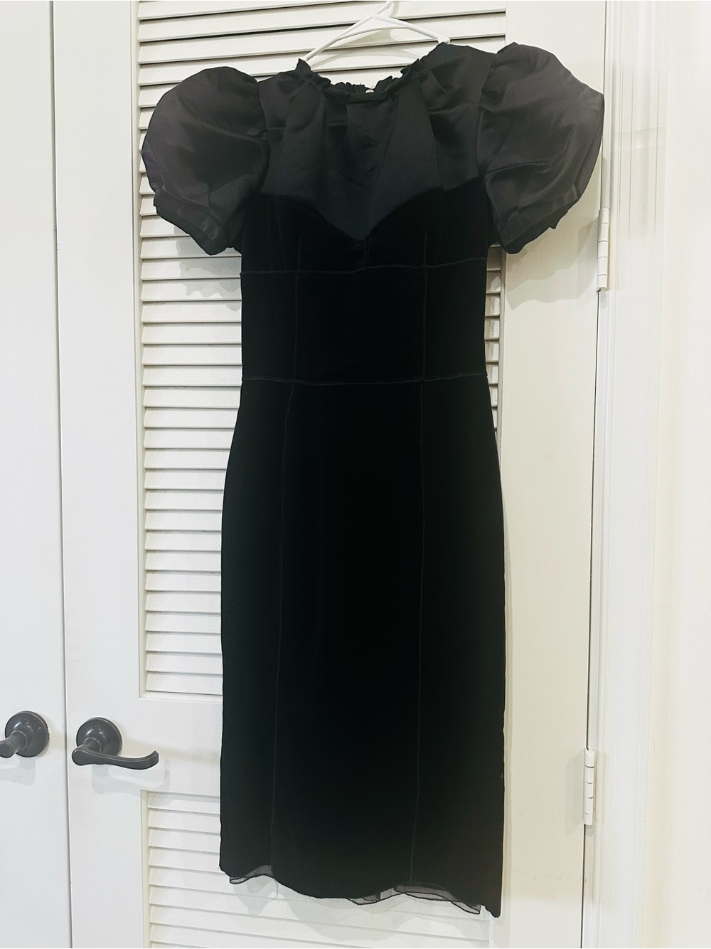 VINTAGE D&G DOLCE & GABBANA Black Velvet & Silk Puff Sleeve Dress